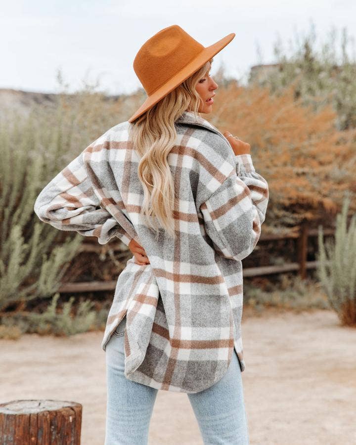 Women's Plaid Button Flannel Shirt Jacket (preorder)