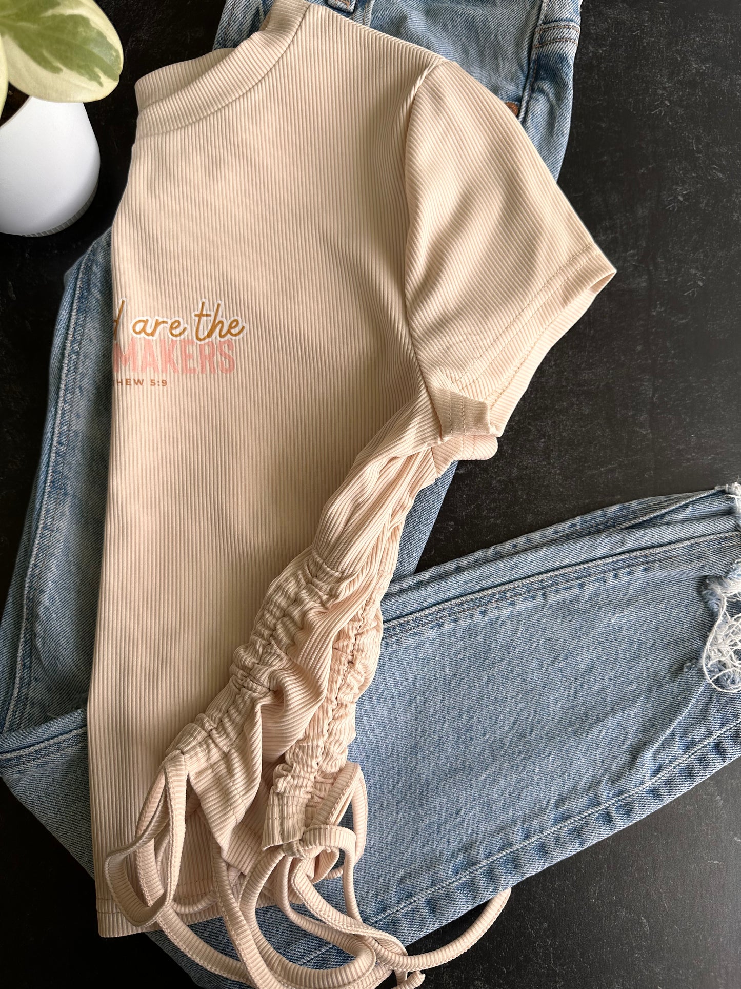 Blessed are the Peacemakers drawstring crop