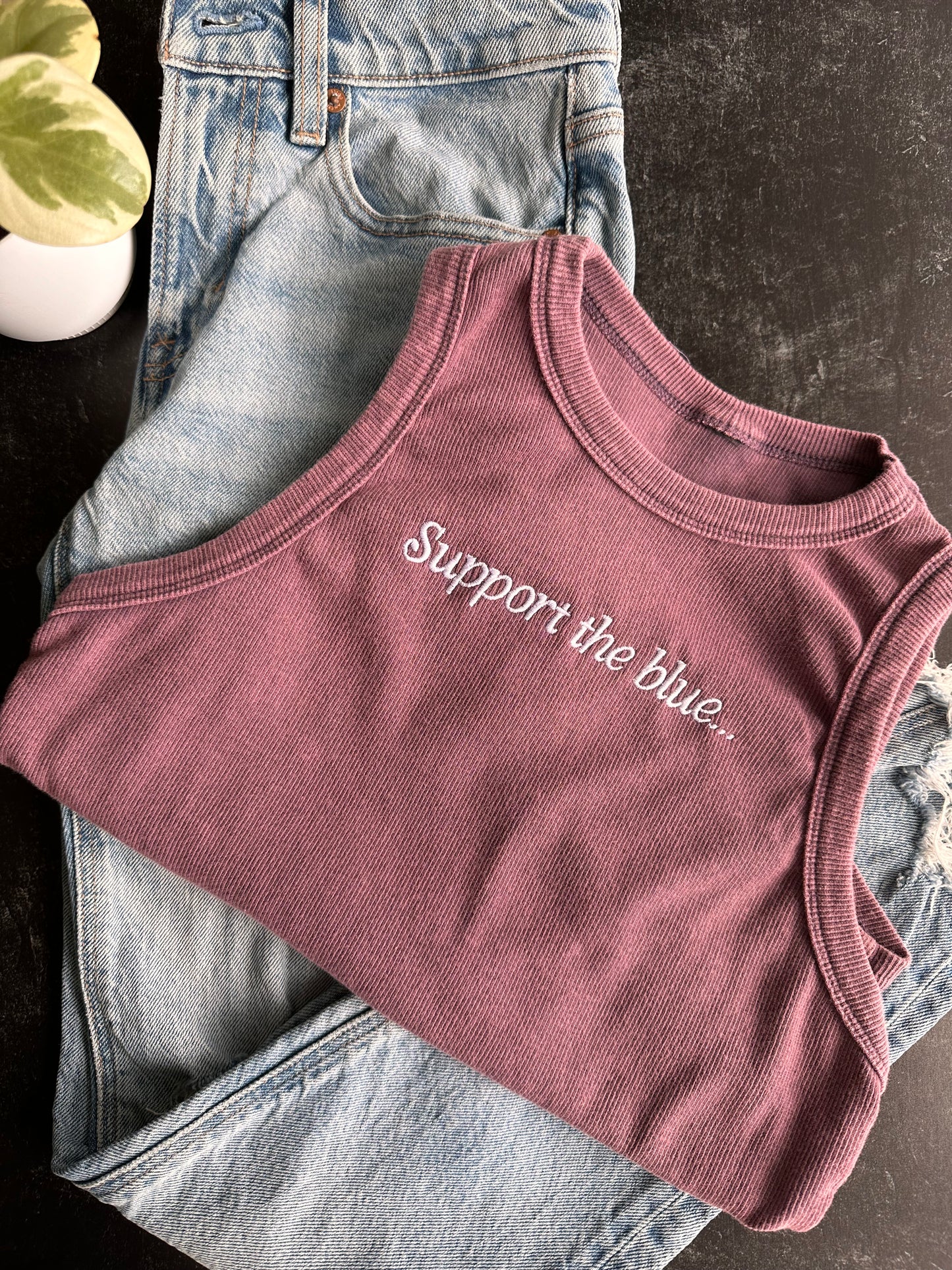 Embroidered Support the Blue Tank Top