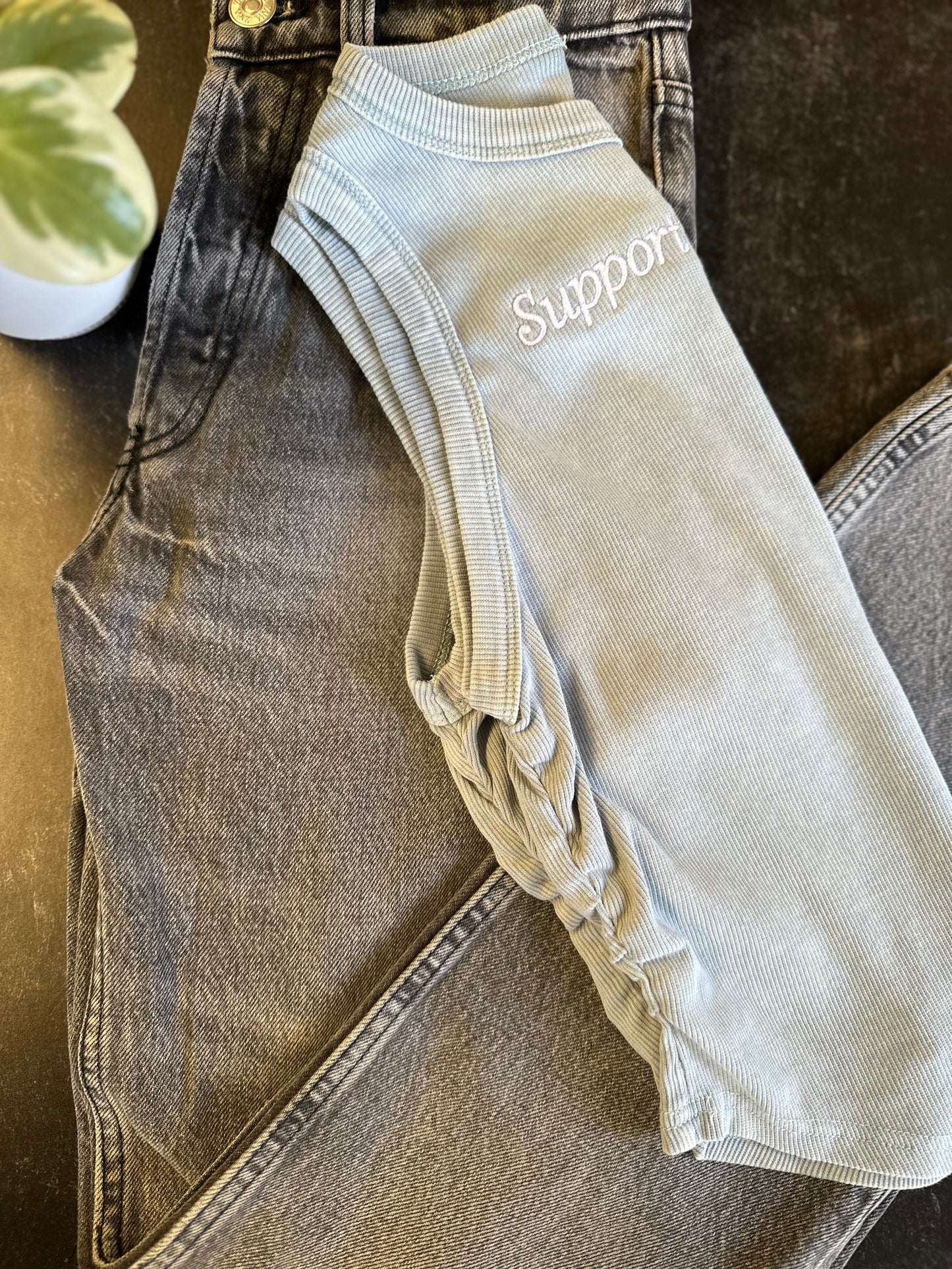 Embroidered Support the Blue Tank Top