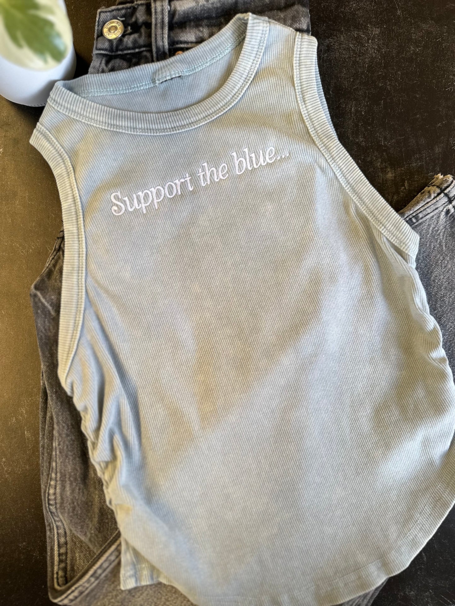 Embroidered Support the Blue Tank Top