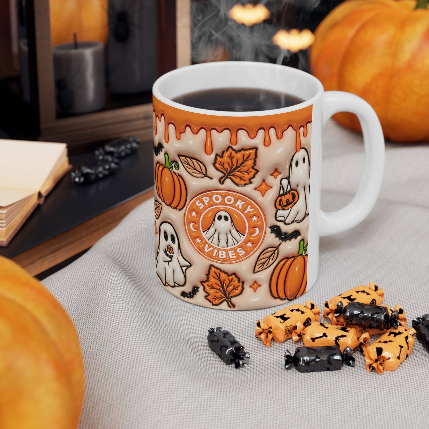 Spooky Ghost Vibes Mug, printed Halloween design