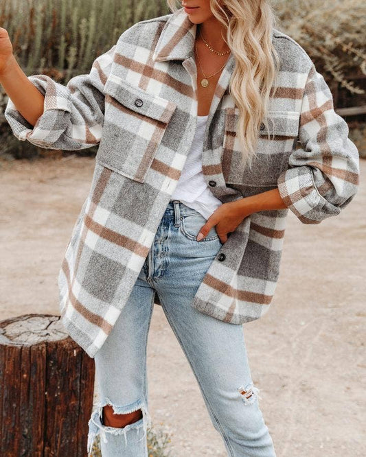 Women's Plaid Button Flannel Shirt Jacket (preorder)