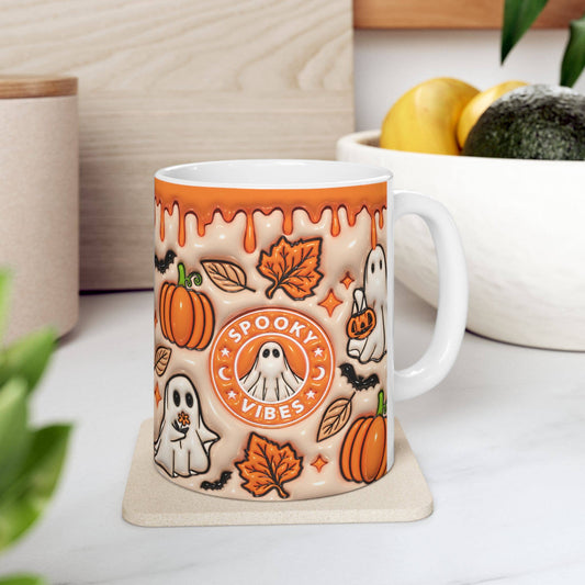 Spooky Ghost Vibes Mug, printed Halloween design
