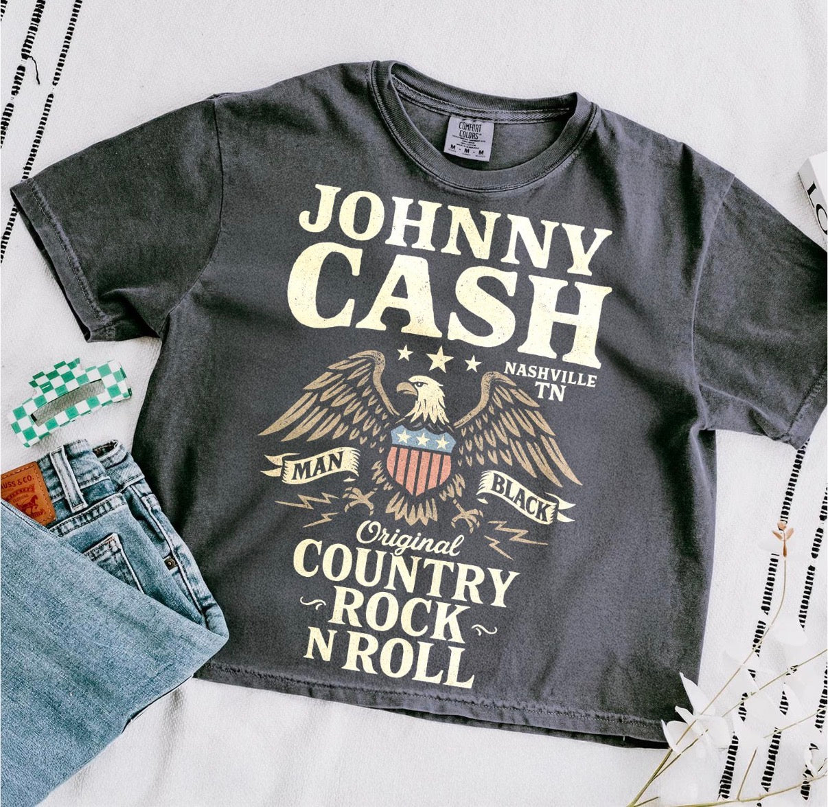 Johnny Cash off shoulder tee
