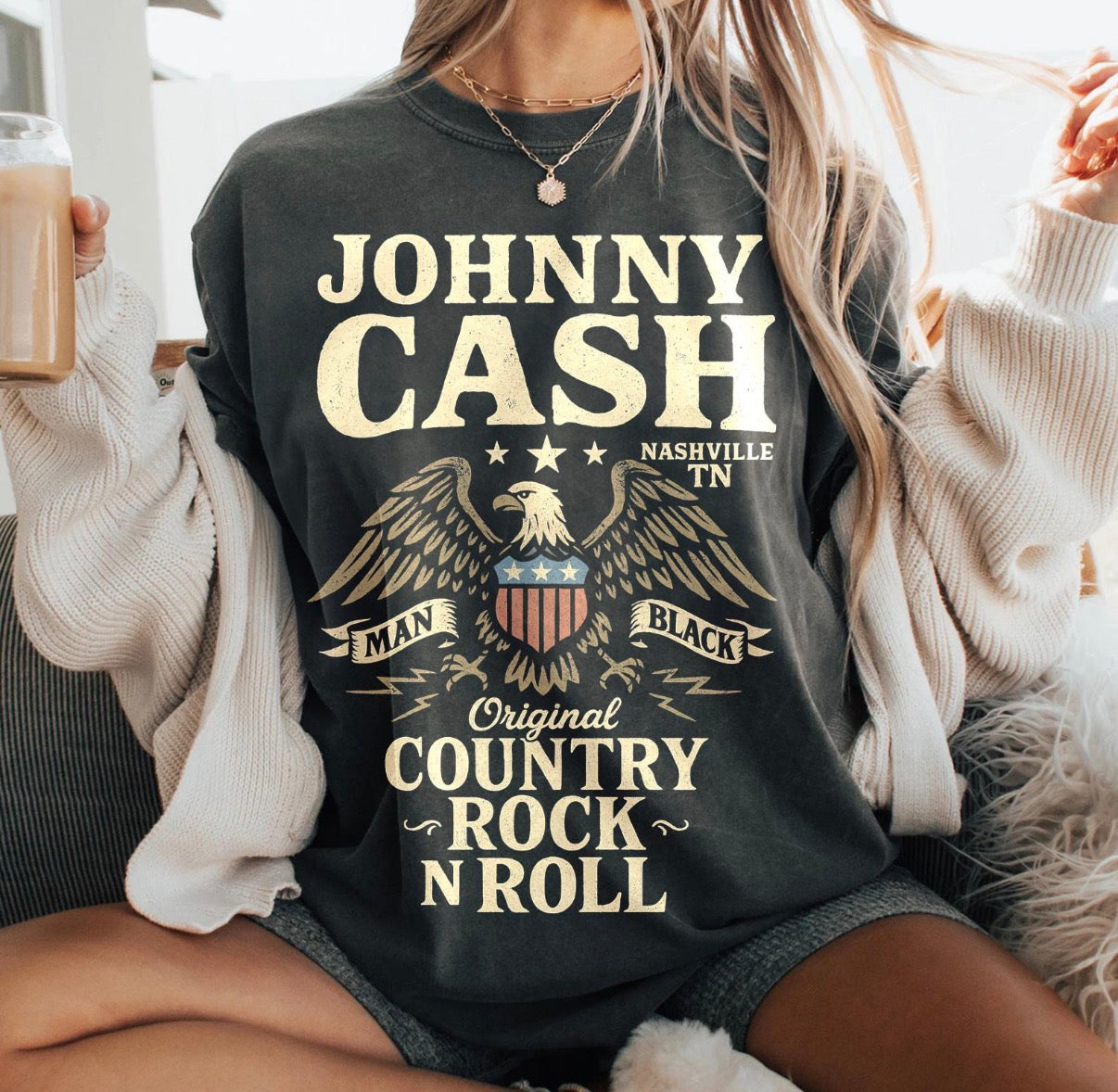 Johnny Cash off shoulder tee