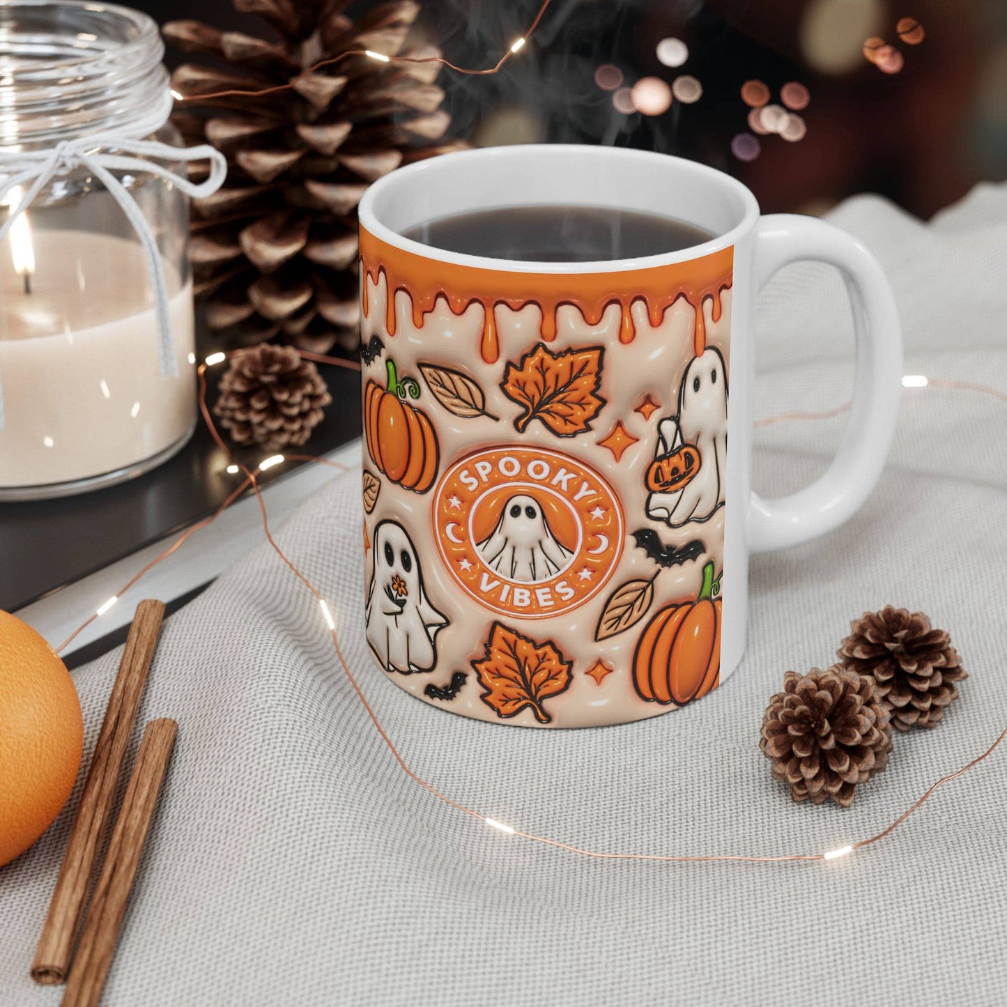 Spooky Ghost Vibes Mug, printed Halloween design