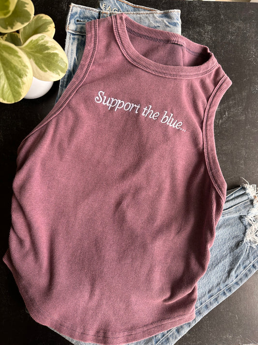 Embroidered Support the Blue Tank Top