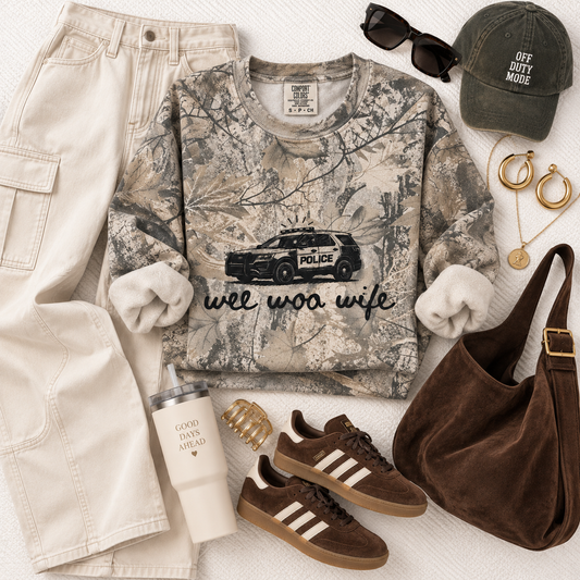 Camo Wee Woo Wife Camo Oversized Sweater (preorder)
