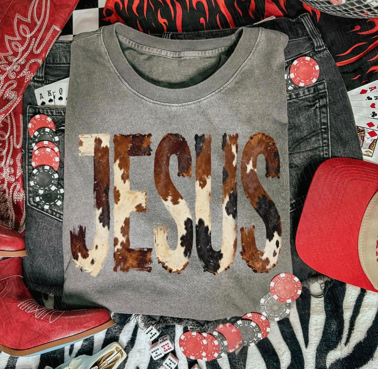 Cow print Jesus T-shirt